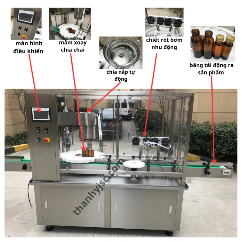Máy Rửa và Chiết Rót Chai Tự Động 4 Vòi Bơm Nhu Động